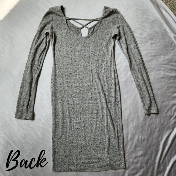 Popular Basics Bershka Gray Long Sleeve Dress | Crisscross Front Detail - Picture 2 of 5